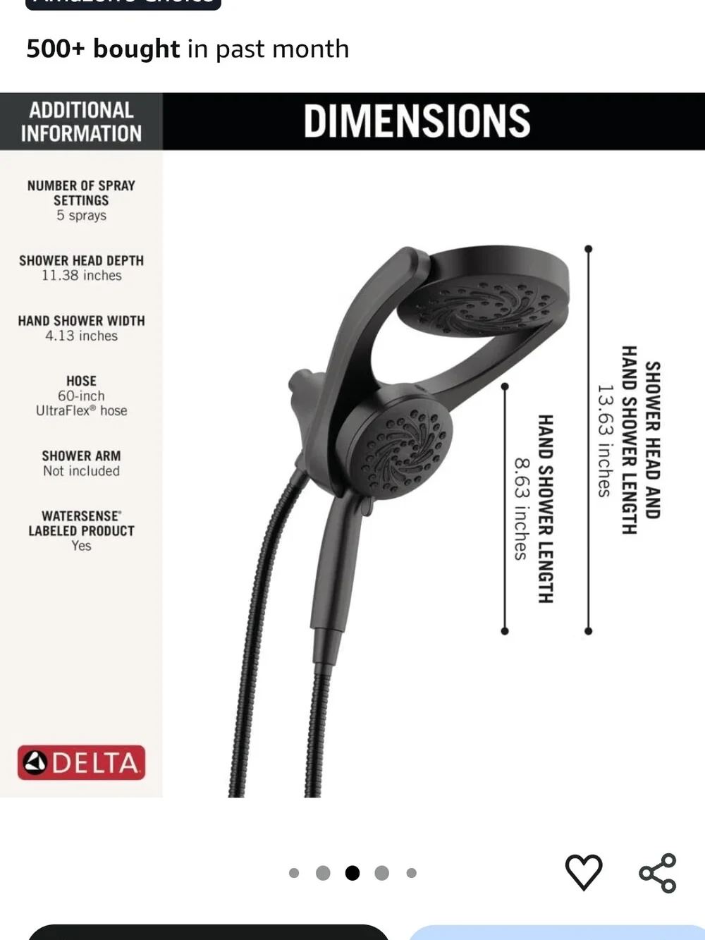 Delta Matte Black Dual-Head Shower System - 5 Spray Settings